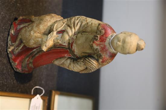 A Chinese polychrome marble figure of Xi Wangmu, 17th/18th century, H. 30.5cm